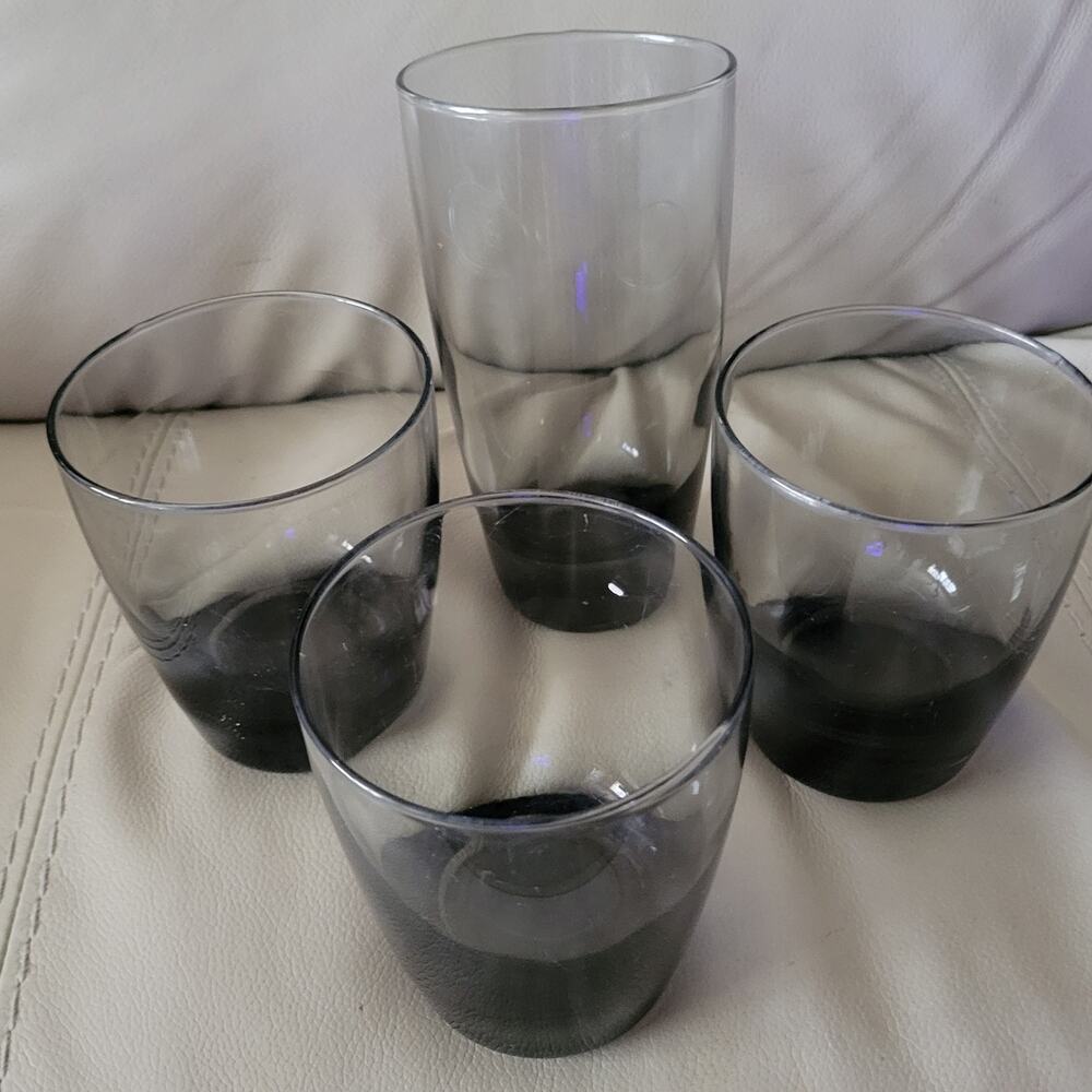 Vintage 70s Smokey Libbey Glasses One Tumbler and Three Old Fashion‎